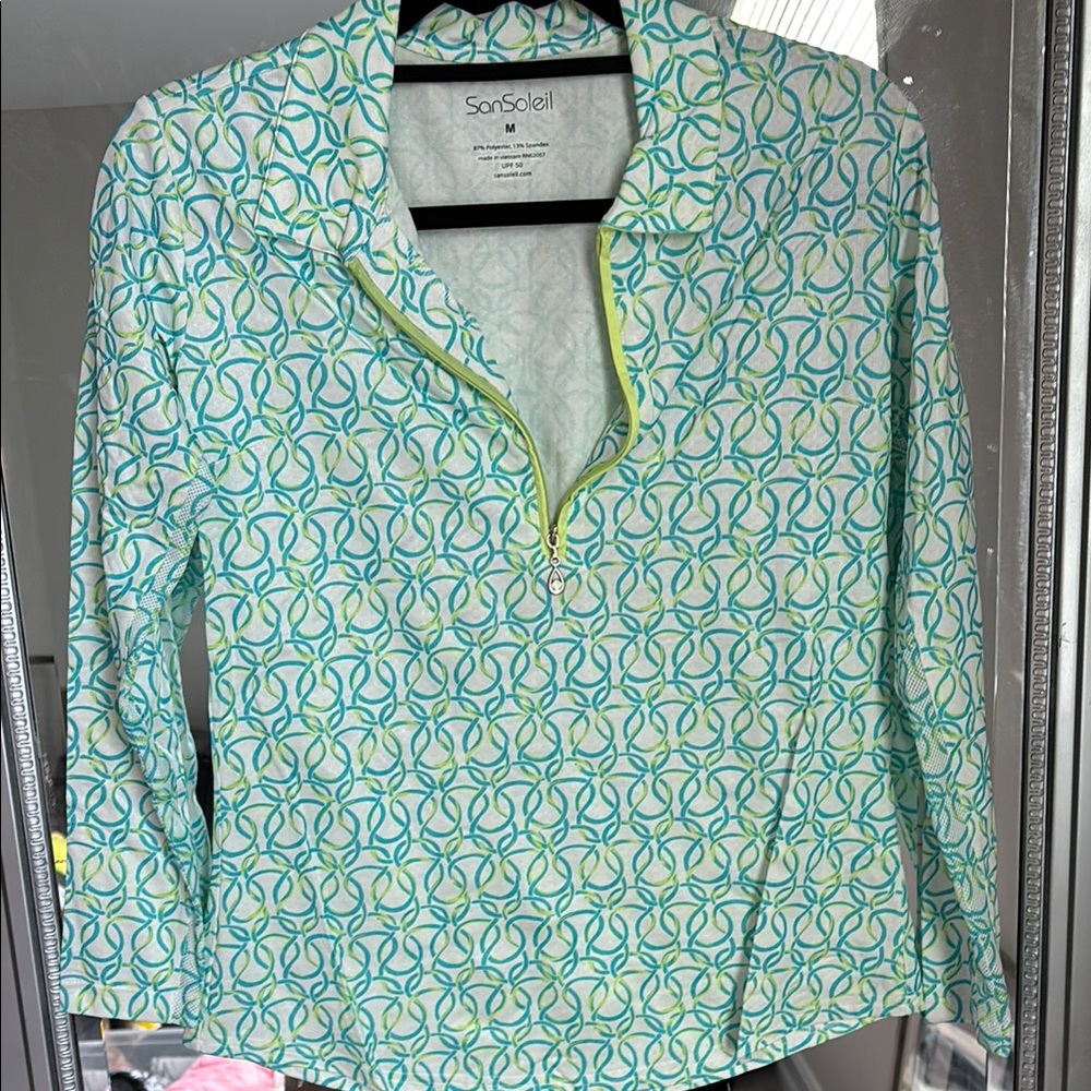 SanSoleil Women's Long Sleeve Top - Green Pattern